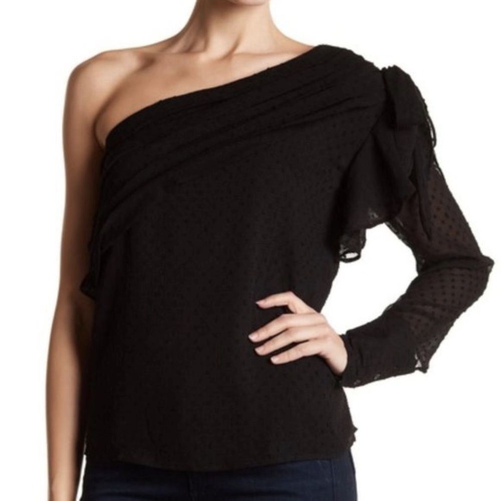 NWOT Walter Baker Black Swiss Dot One Shoulder Top Sz. S